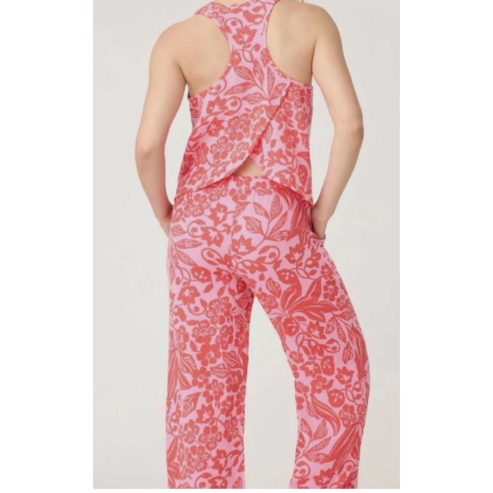 PJ Salvage Sorbet Bali Bay Tank Top Lounge Set Muslin Cotton XS Pink Tropical